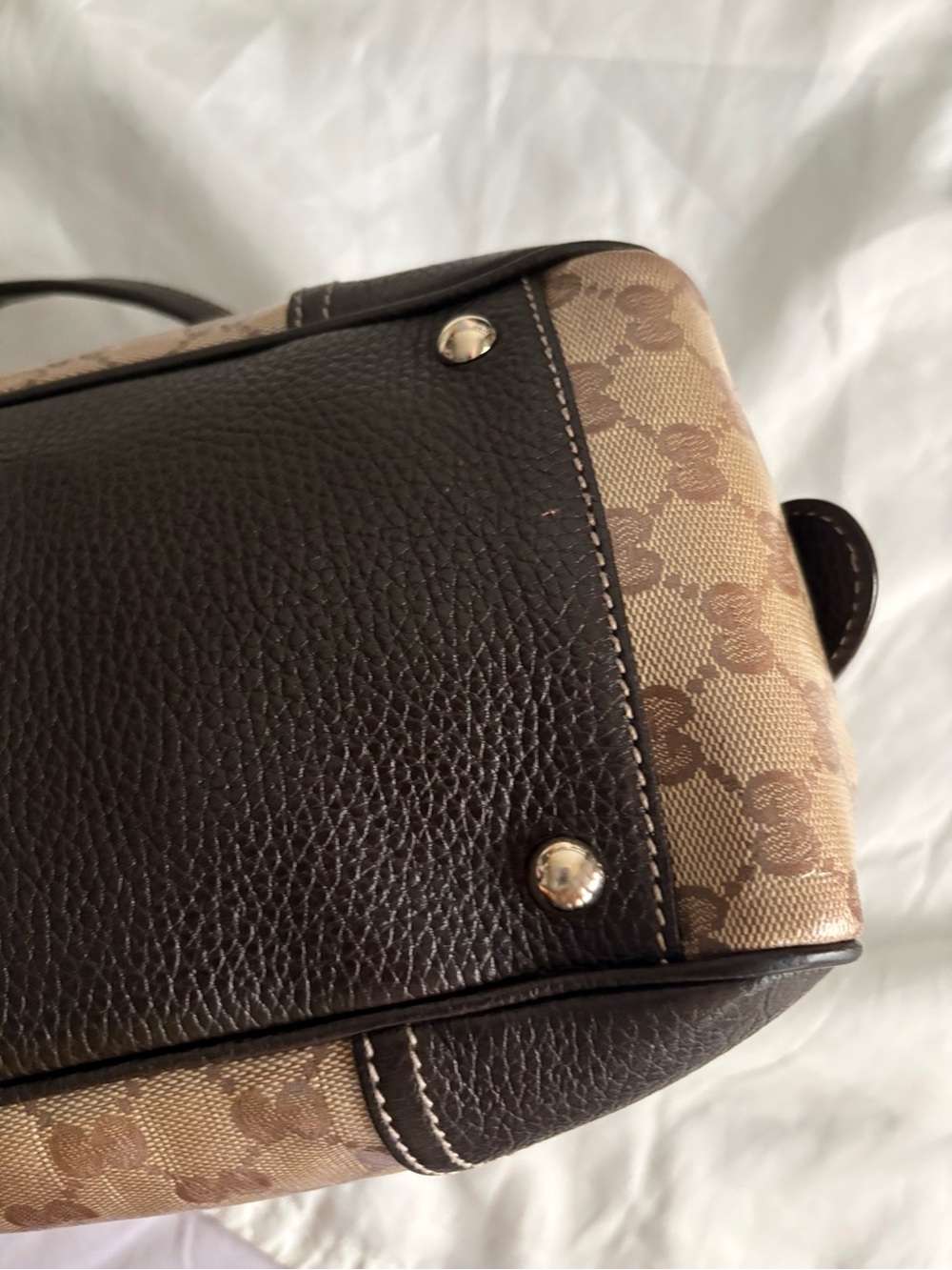 Gucci Crystal Princey Beige GG Canvas and Brown Leather Top-Handle Bag - Picture 10 of 16
